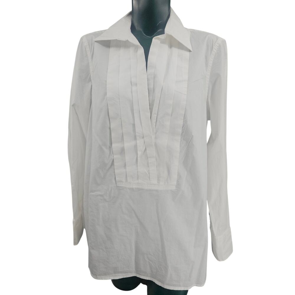 Lauren Ralph Lauren White Tunic style V neck Shirt Women's L 3959